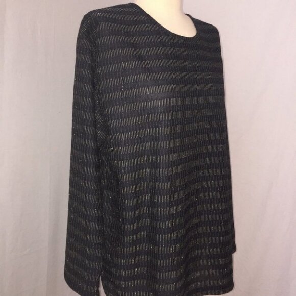 Blast long sleeve Top Blouse Sparkle Navy Gold Striped New with tag - Picture 3 of 8